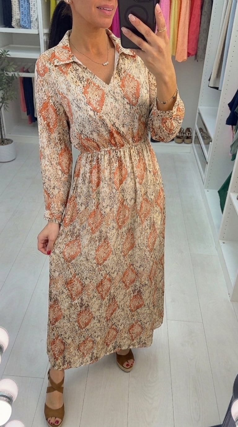 Bassett Sheer Sleeve Lurex Snakeprint Maxi Dress