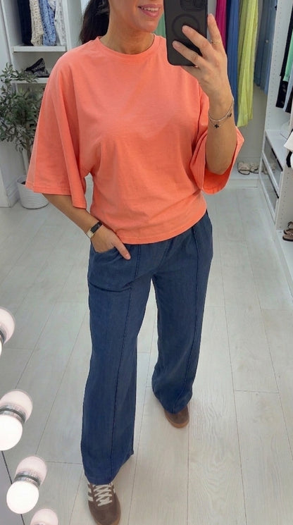 Myra Plain Cinched Batwing Sleeve T-shirt