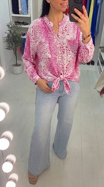 Vasilia Cheetah Print Tie Front Shirt