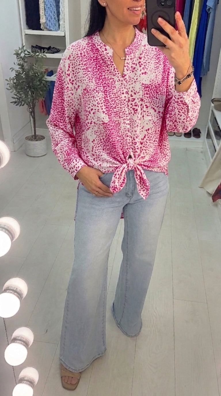 Vasilia Cheetah Print Tie Front Shirt