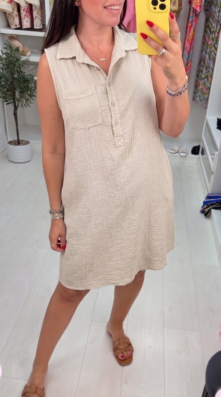 Jackie Sleeveless Cheesecloth Shirt Dress