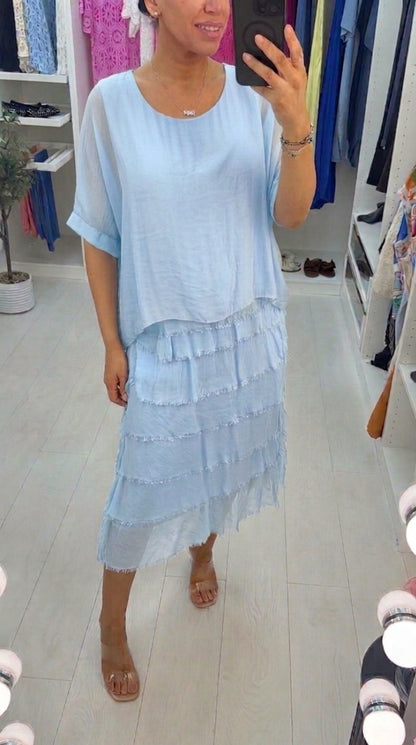 Lizzie Plain Batwing Sleeve Ruffle Dress