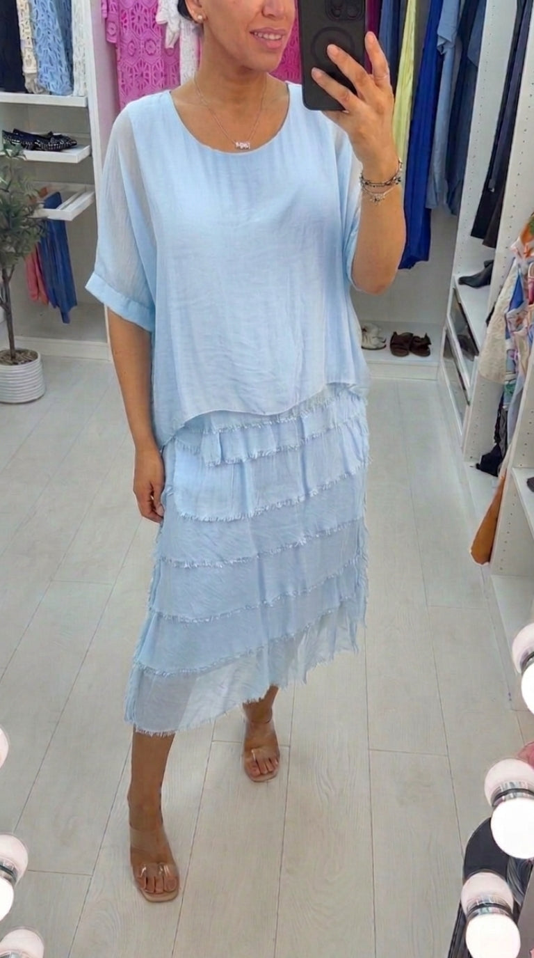 Lizzie Plain Batwing Sleeve Ruffle Dress