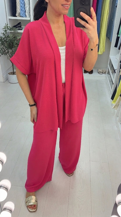 Milani Plain Longline Kimono Crepe Co-Ord Set