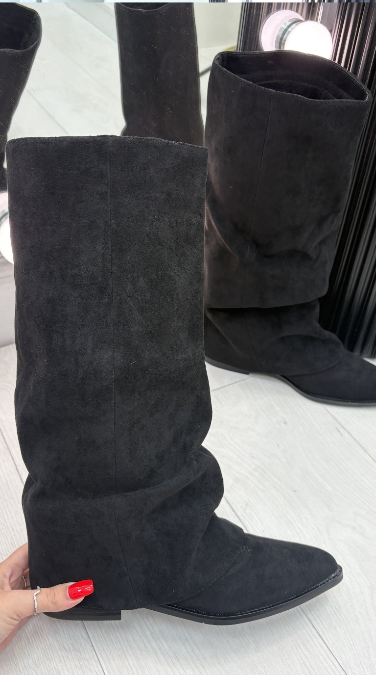 Honey Faux Suede Fold Over Boots