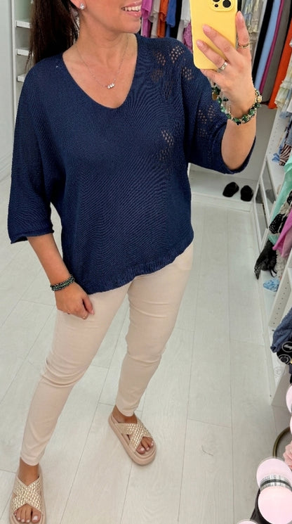 Keziah Plain Floral Detail Crochet Top