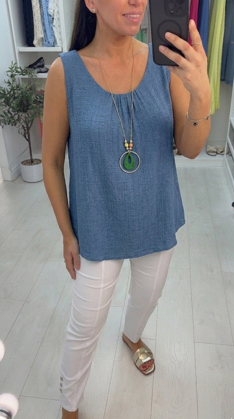 Eleni Plain Necklace Cheesecloth Top