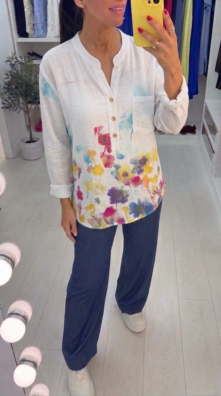 Amiya Watercolour Floral Print Loose Fit Top