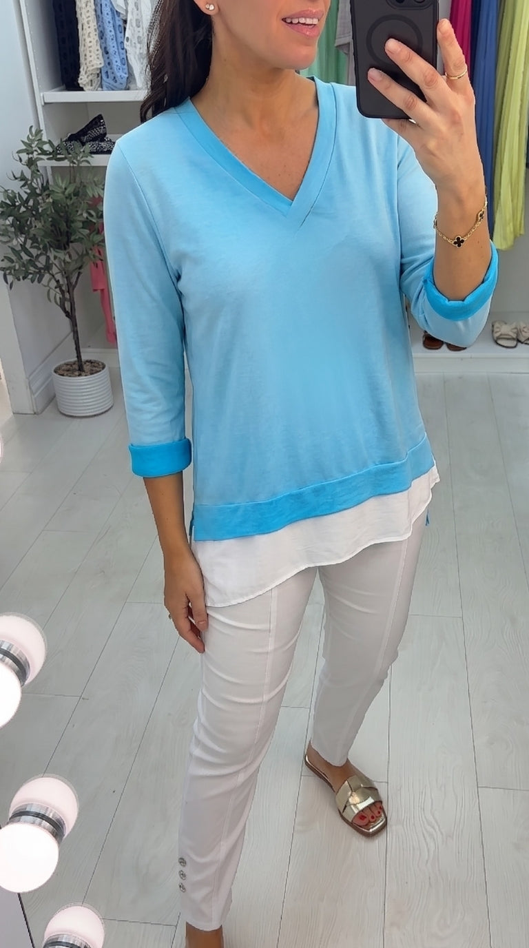 Entana Plain Double Layer V Neck Sweatshirt