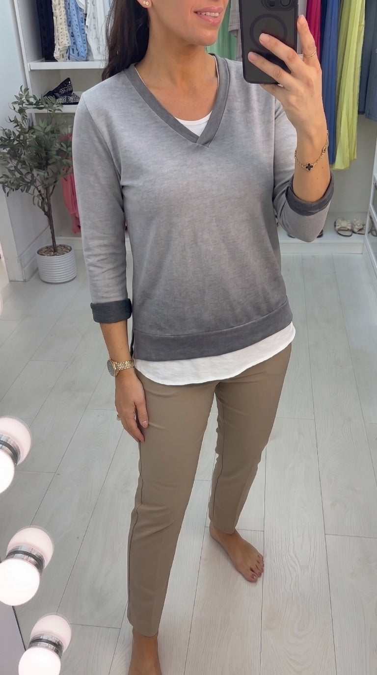 Entana Plain Double Layer V Neck Sweatshirt