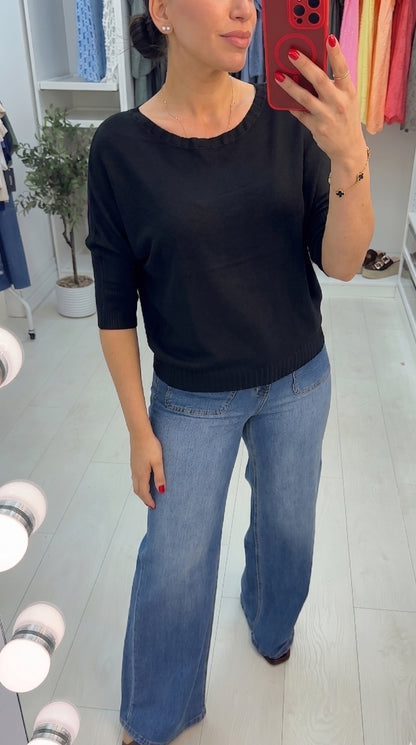 Kasandra Plain Thin Knit Batwing Top