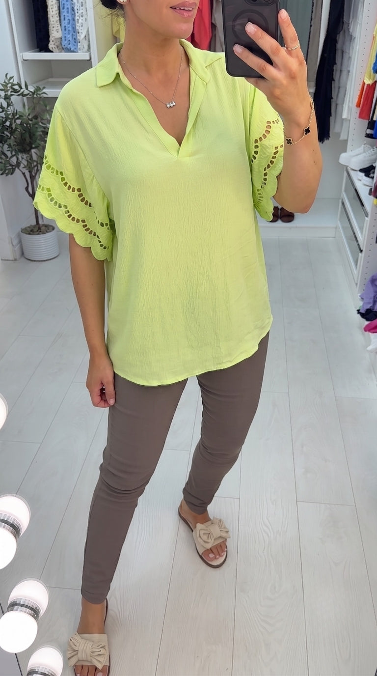 Windsor V Neck Collar Crochet Sleeve Top