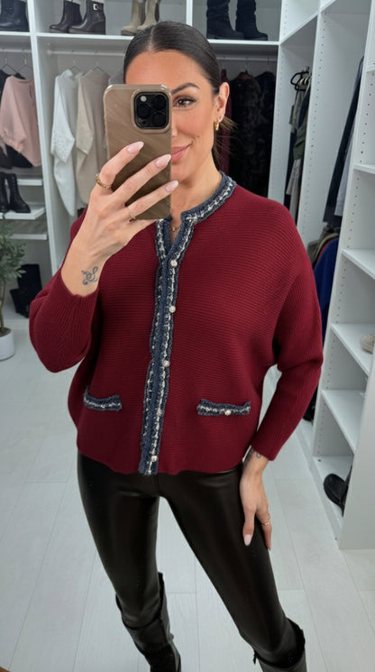 Yvonne Plain Denim Trim Knitted Cardigan