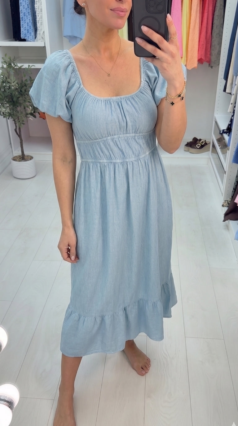Chantelle Linen Look Bardot Dress BowsBoutiques Chantelle Linen Look Bardot Dress BowsBoutiques