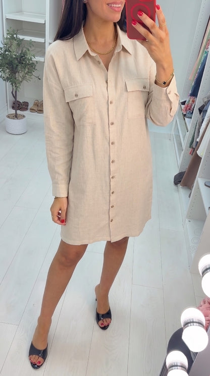 Sasha Utility Linen Look Shirt Dress