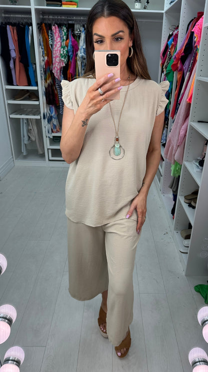 Fidelia Frill Detail Crepe Culotte Co-Ord Set