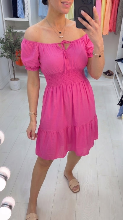 Dita Bardot Style Tie Neck Dress