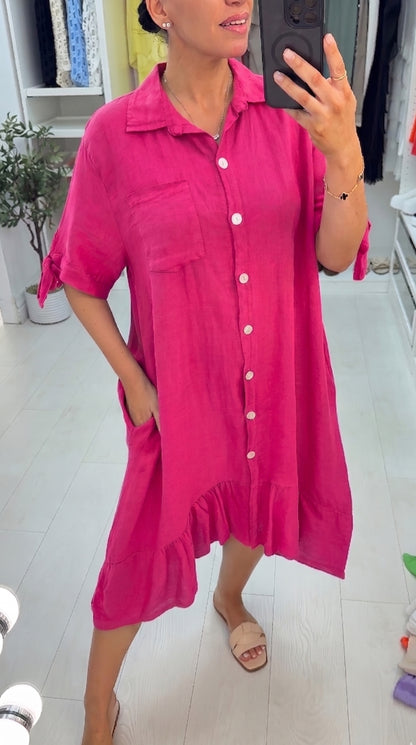 Glinda Plain Loose Fit Linen Shirt Dress