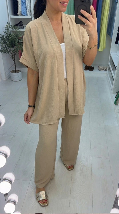 Milani Plain Longline Kimono Crepe Co-Ord Set