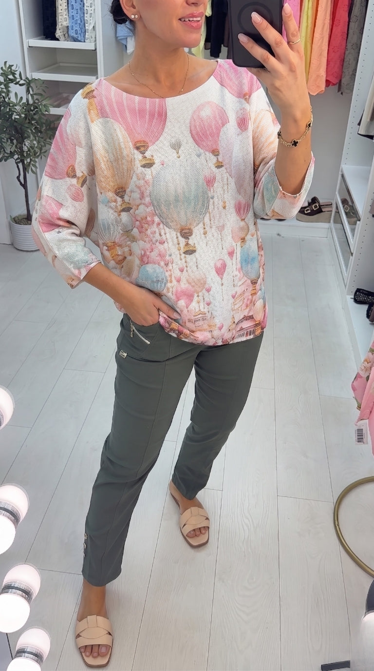 Savia Hot Air Ballon Print Batwing Top