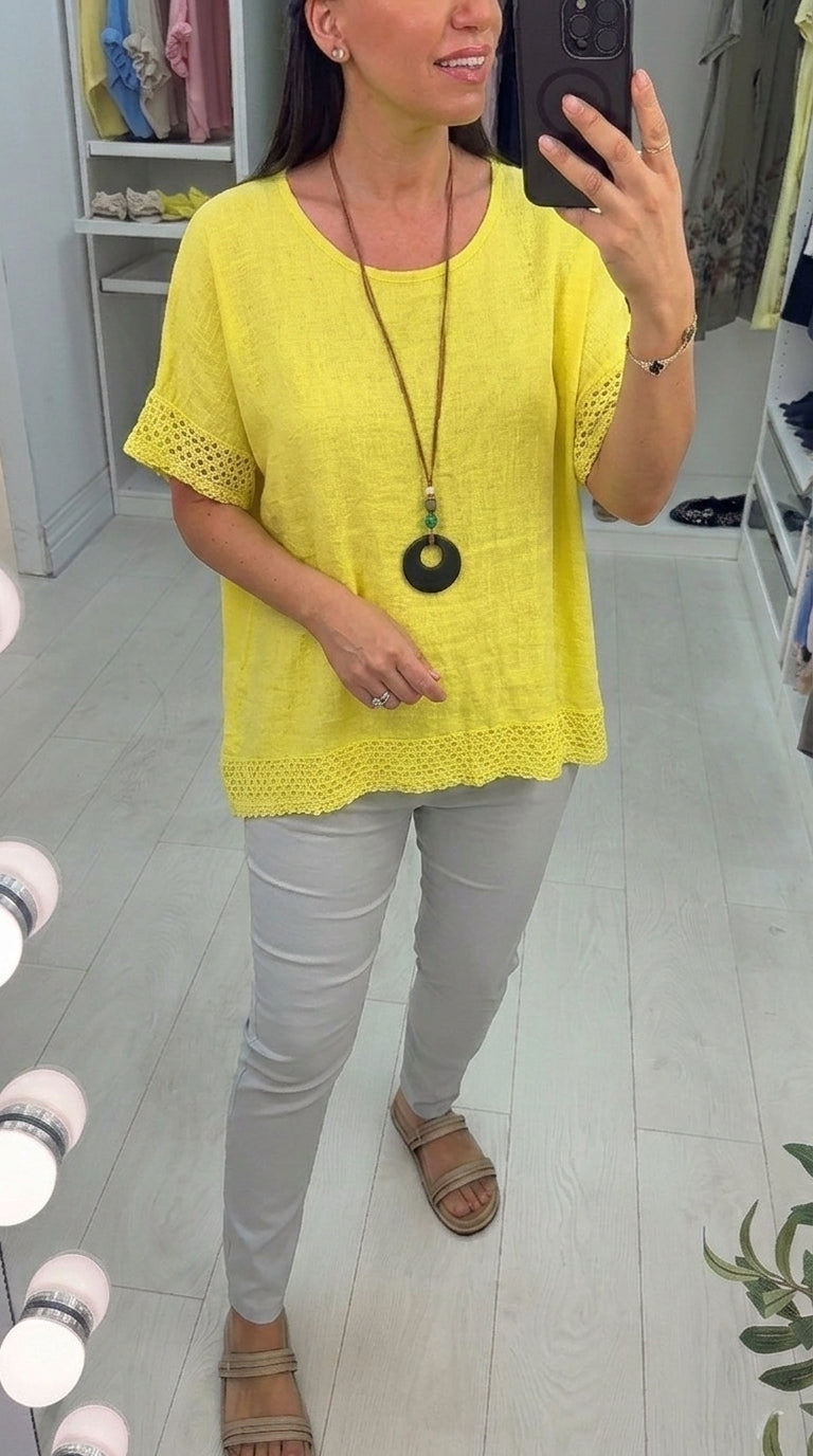 Glenda Plain Crochet Detail Necklace Top