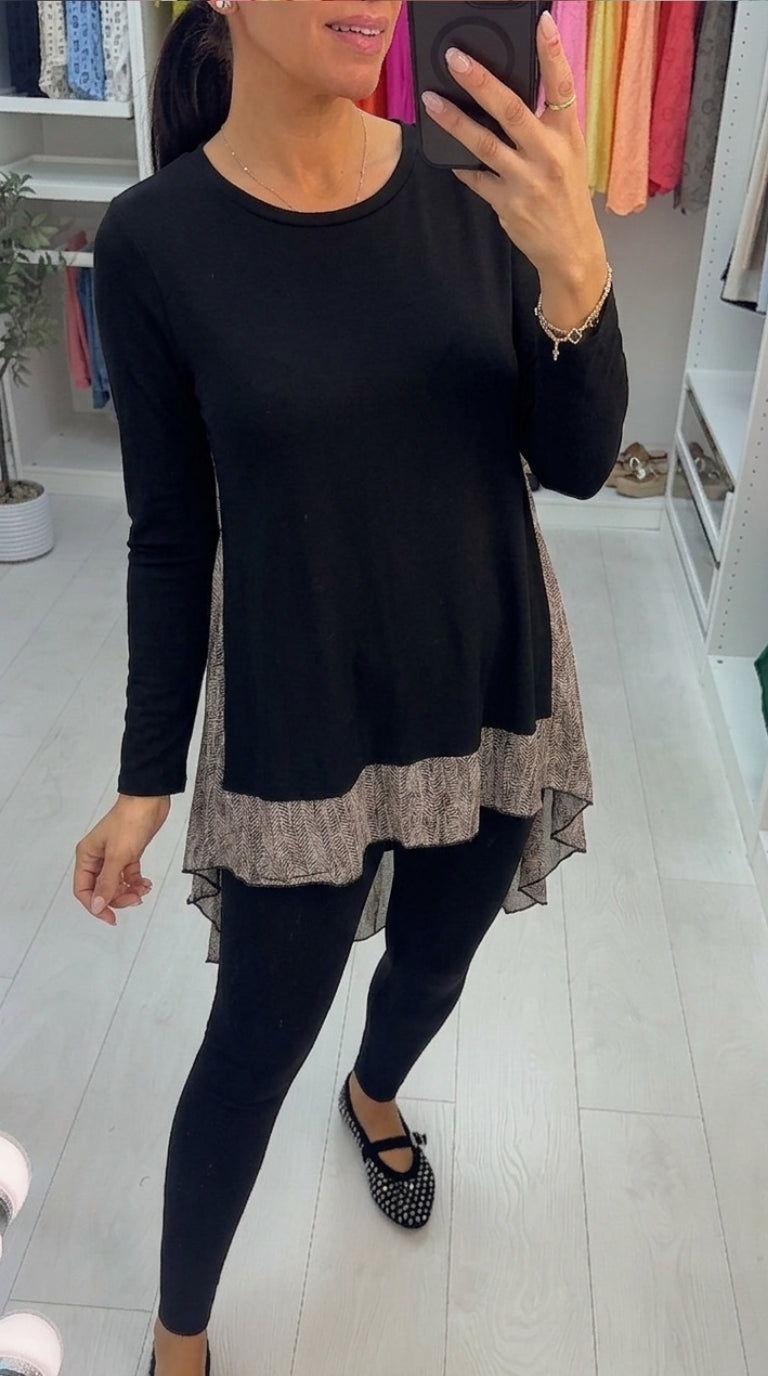 Anisha Printed Chiffon Back Detailed Dipped Hem Top