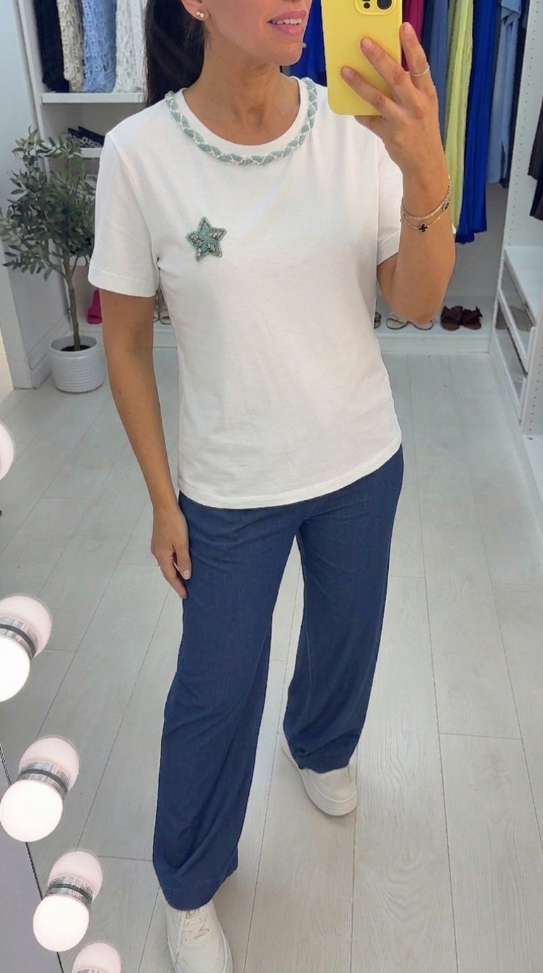 Alesha Embellished Star Detailed Short Sleeve T-Shirt
