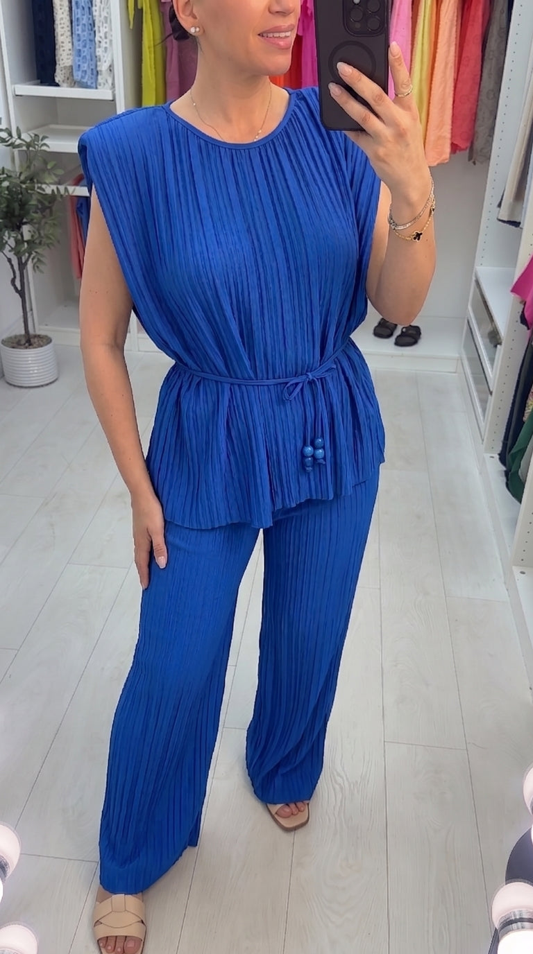 Klara Plain Pleated Tie Waist Co-Ord Set