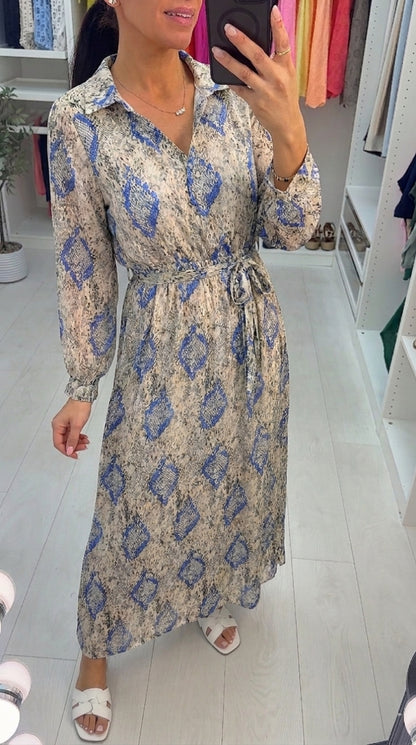 Bassett Sheer Sleeve Lurex Snakeprint Maxi Dress