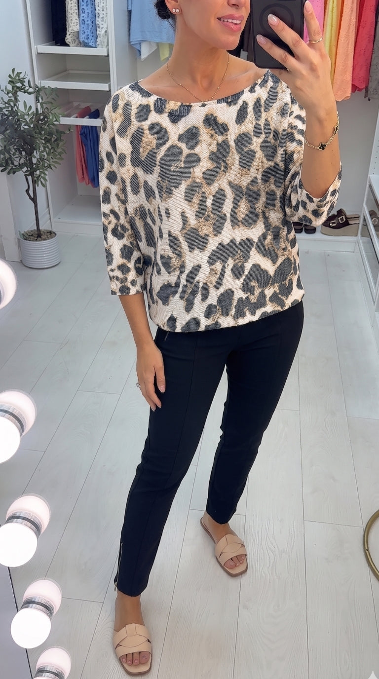 Priscella Leopard Print Batwing Top