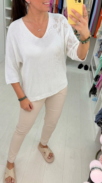 Keziah Plain Floral Detail Crochet Top