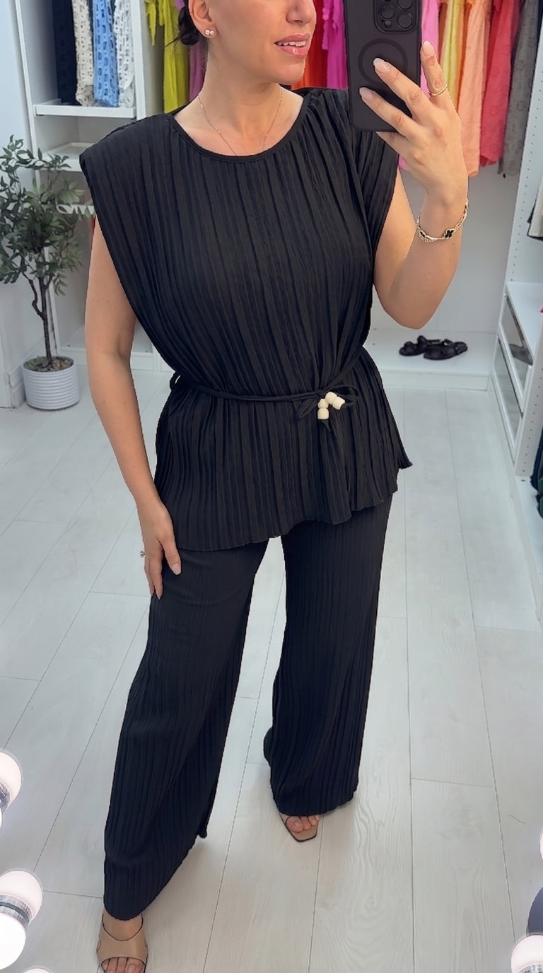 Klara Plain Pleated Tie Waist Co-Ord Set