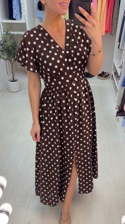 Clarissa Polka Dot V Neck Maxi Dress