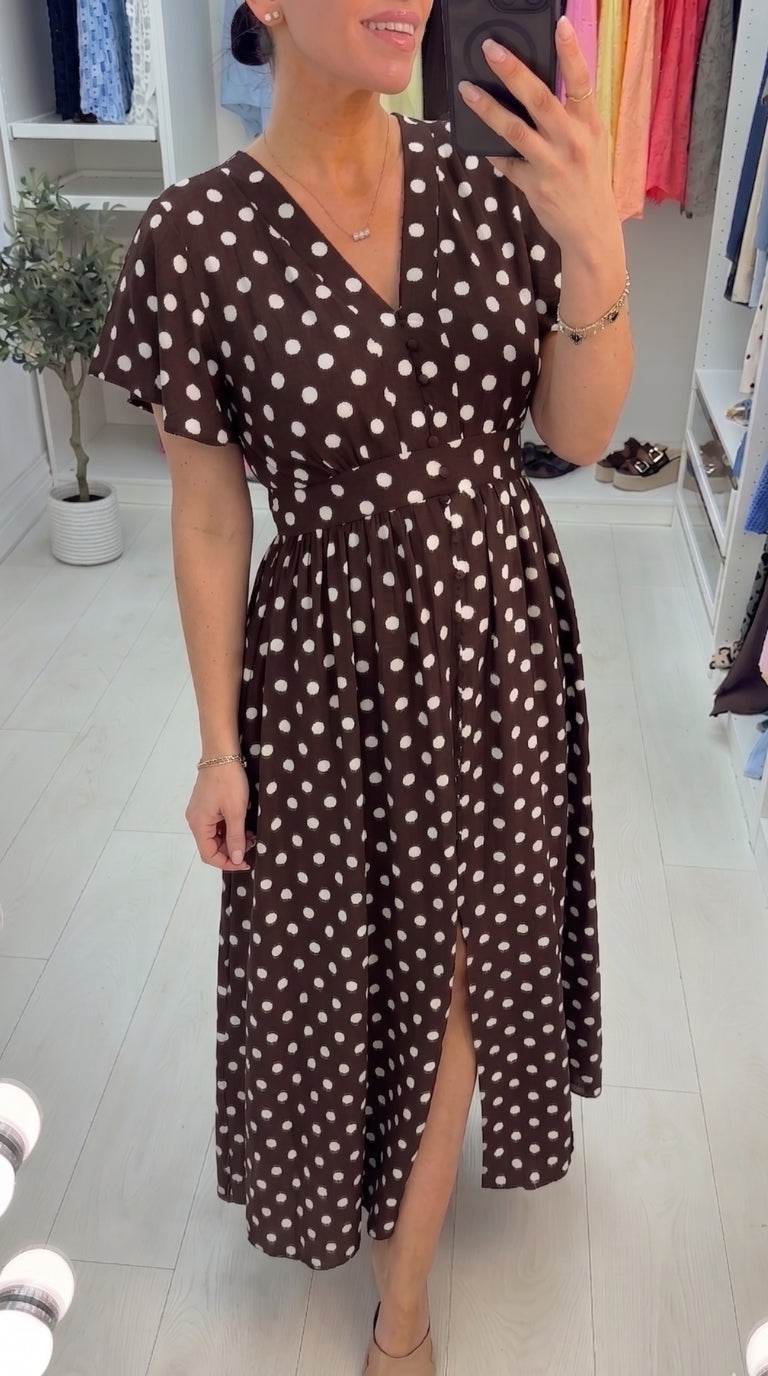 Clarissa Polka Dot V Neck Maxi Dress