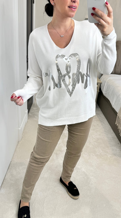 Elora 'Amour' Diamante Detail Fine Knit Jumper