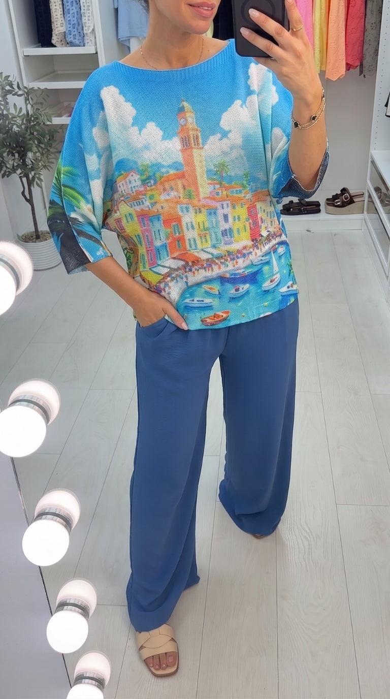 Wynne Coastal Town Print Batwing Top