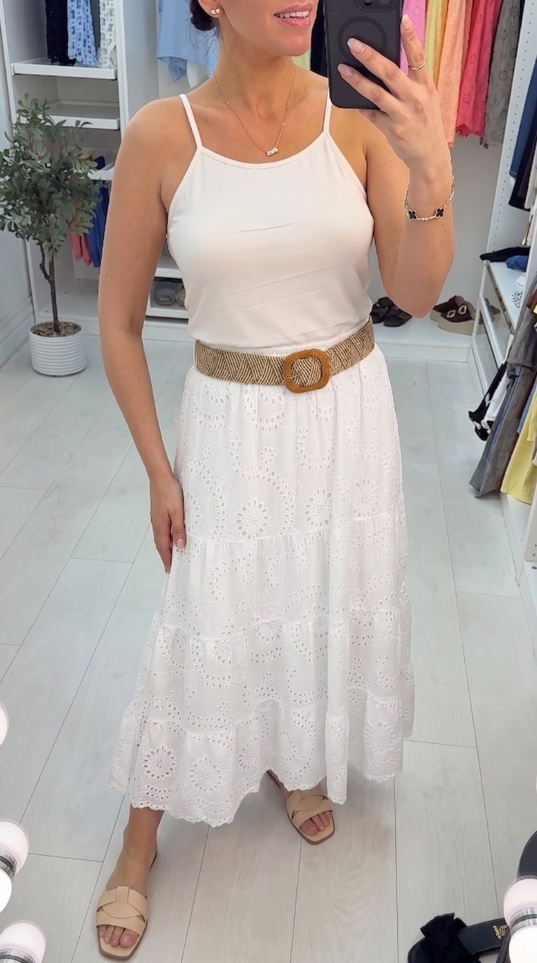Adriana Broidery Anglaise Belted Skirt
