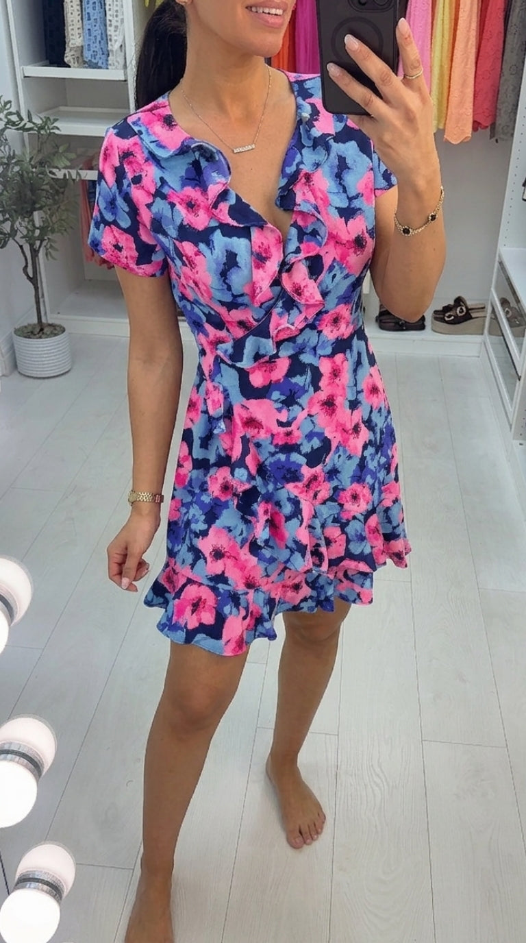 Isadora Floral Frill Detailed Mini Wrap Dress