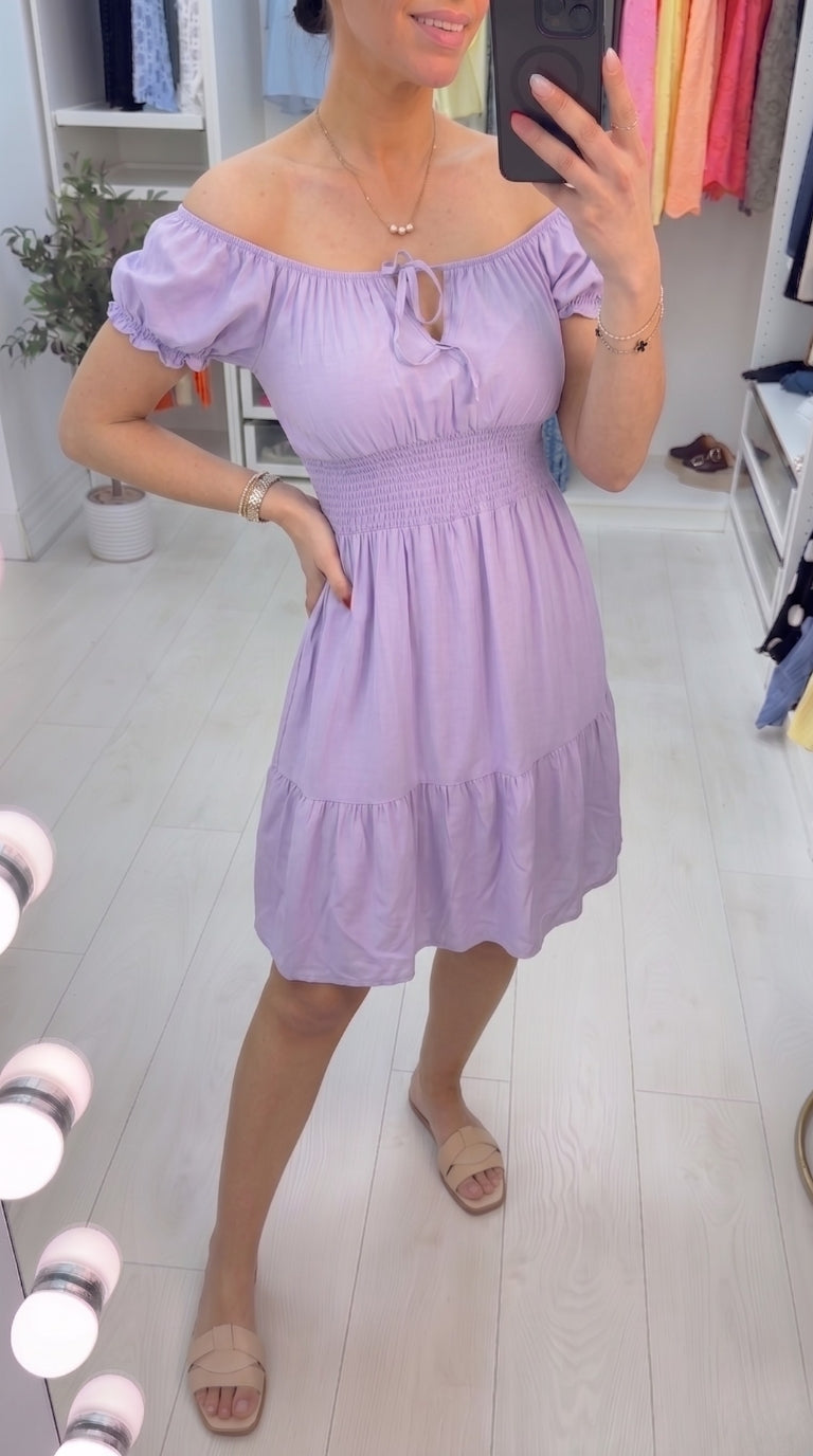 Dita Bardot Style Tie Neck Dress