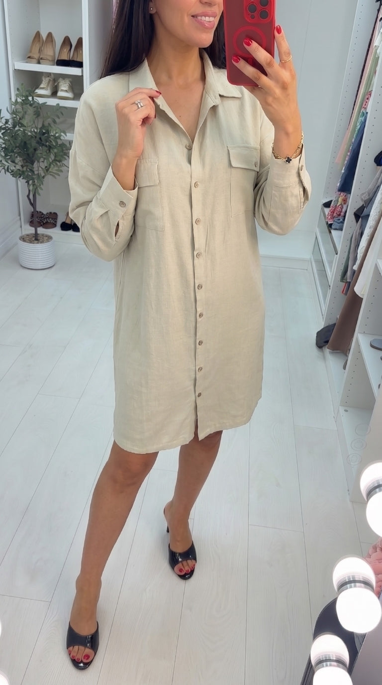 Sasha Utility Linen Look Shirt Dress