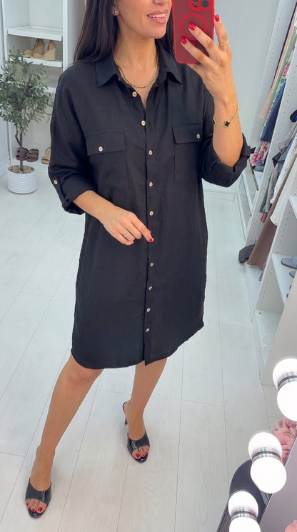 Sasha Utility Linen Look Shirt Dress