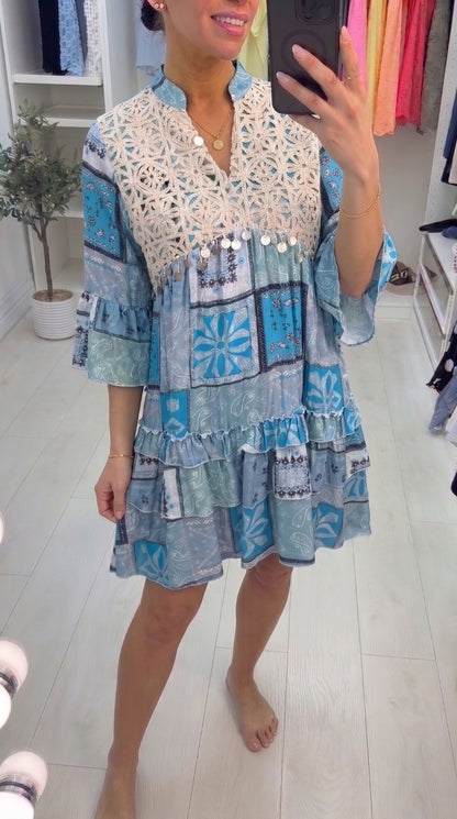 Sorrell Paisley Print Crochet Detail Smock Dress
