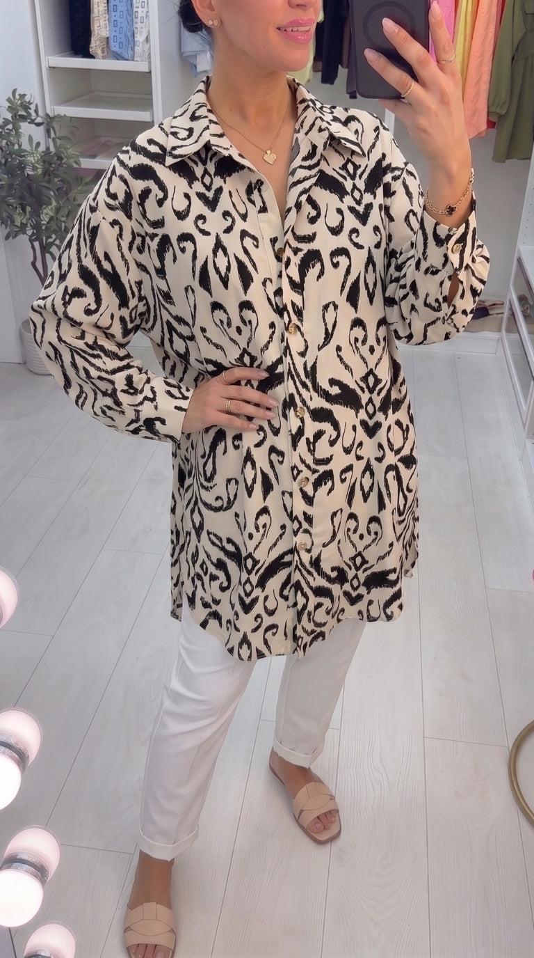 Oriavella Abstract Print Loose Fit Shirt