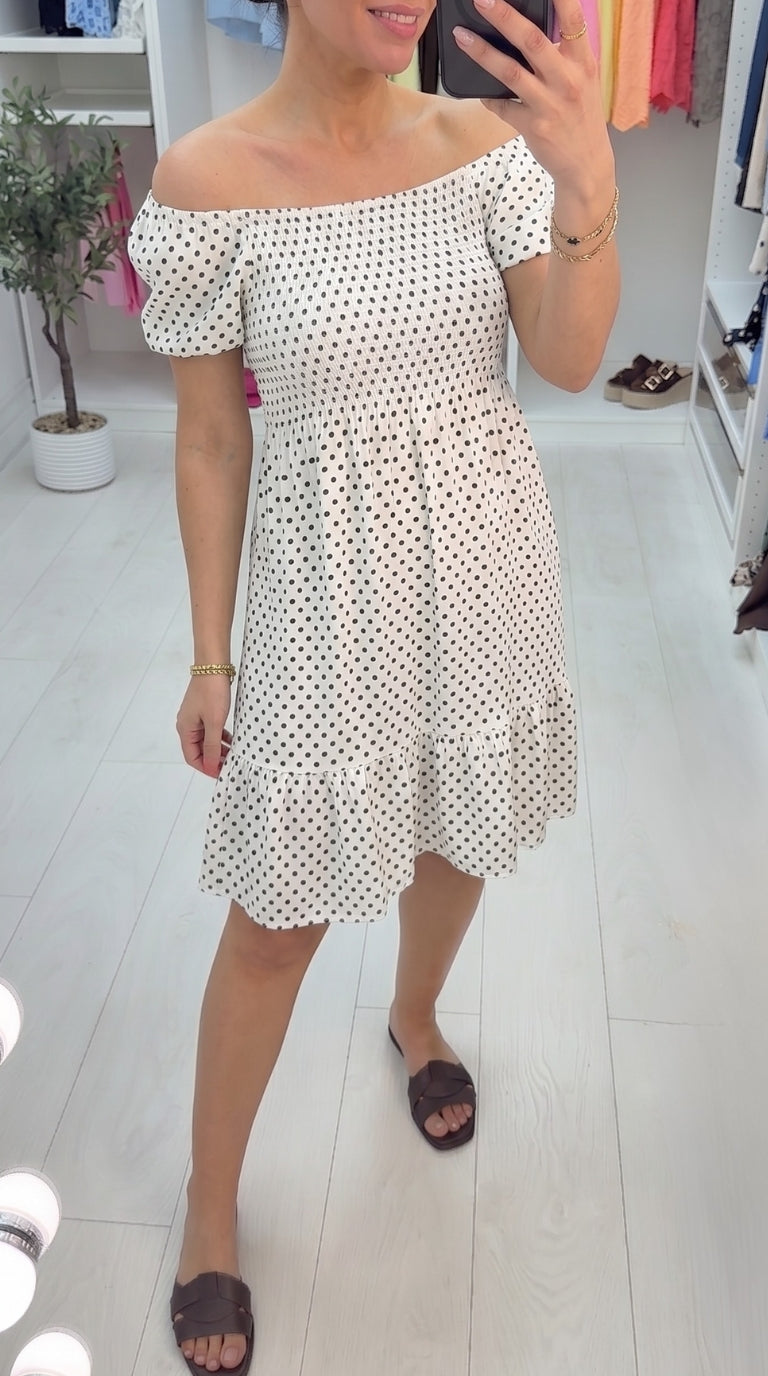 Tarni Polka Dot Print Bardot Dress