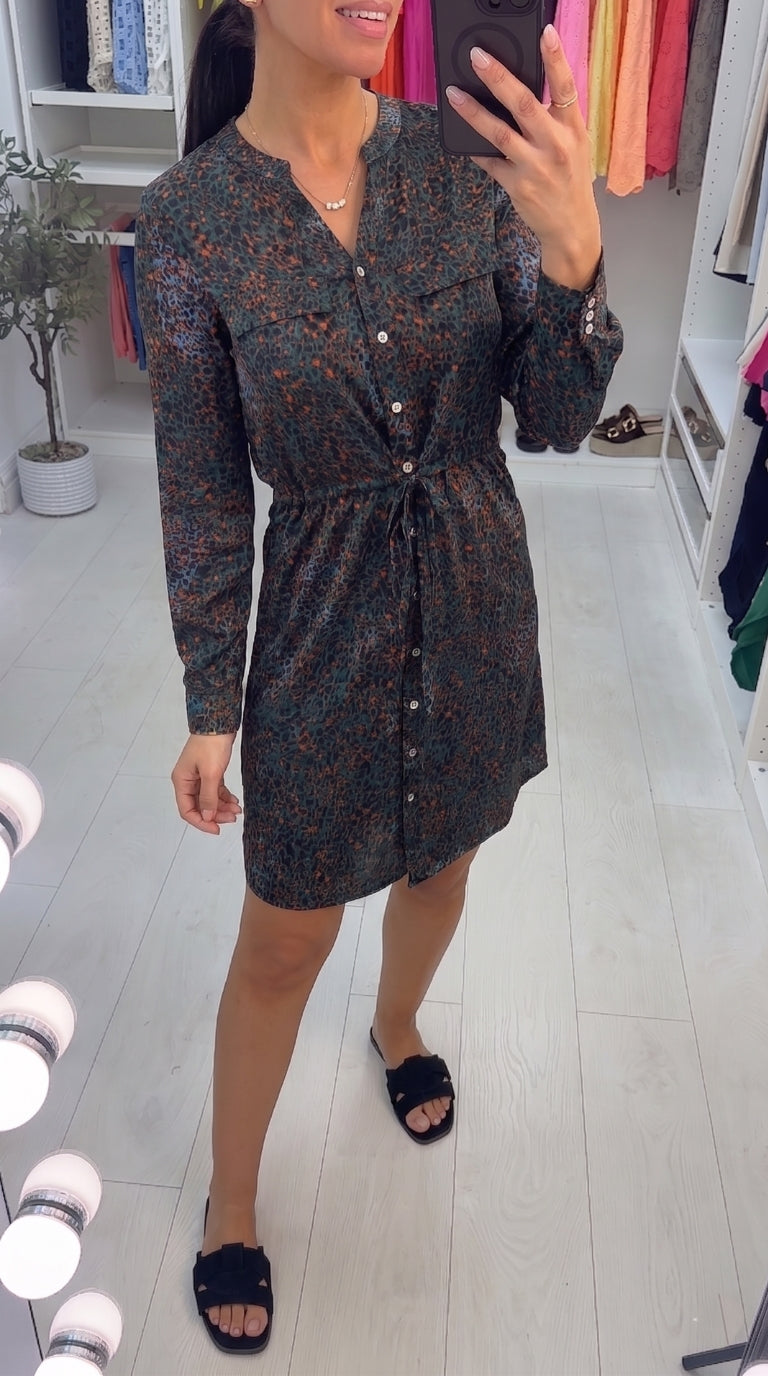 Vesper Polka Printed Tie Waist Shirt Dress