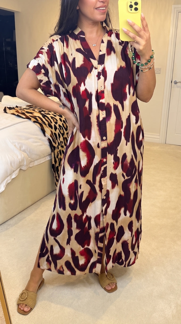 Meagan Cheetah Pattern Loose Fit Maxi Dress