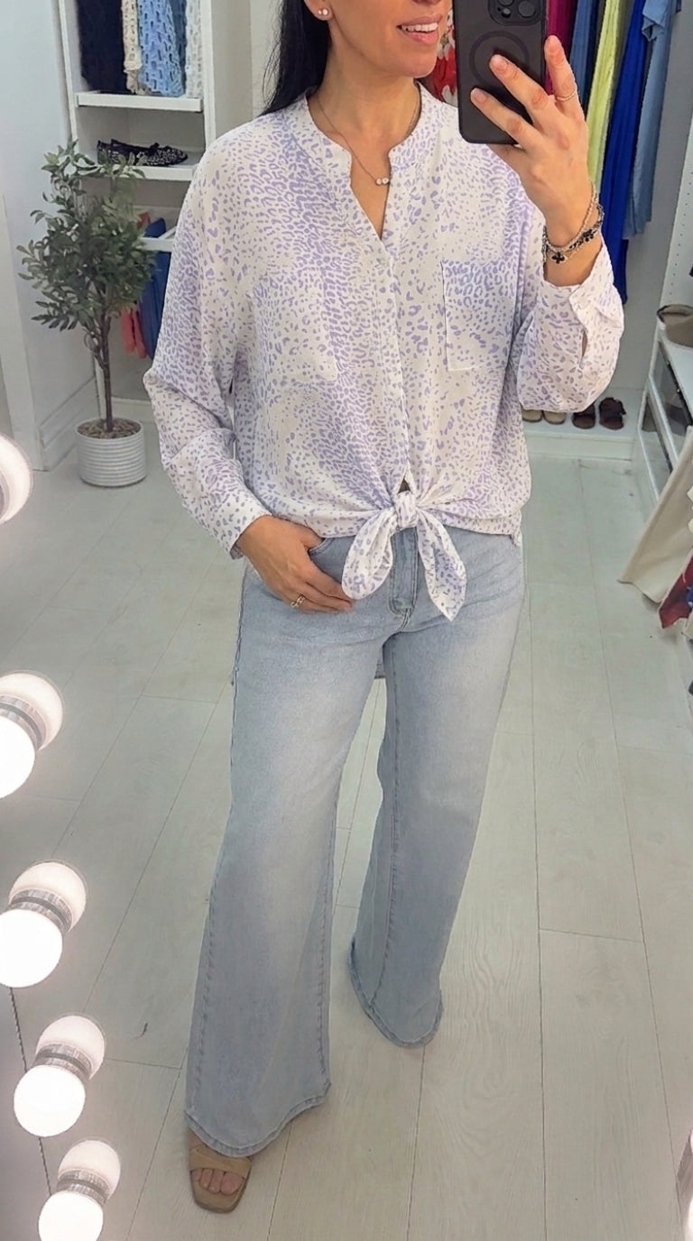 Vasilia Cheetah Print Tie Front Shirt