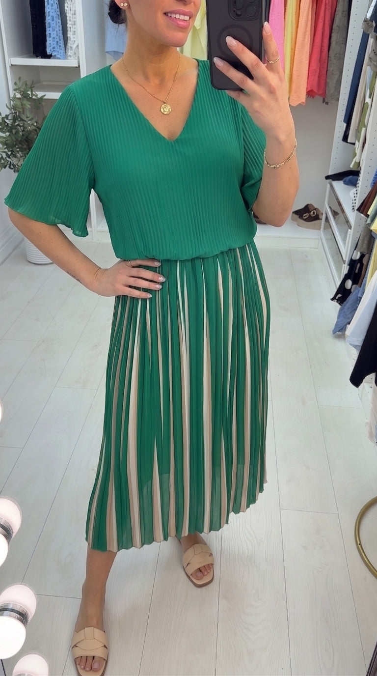 Rachella Striped Pleated Loose Fit Midi Dress