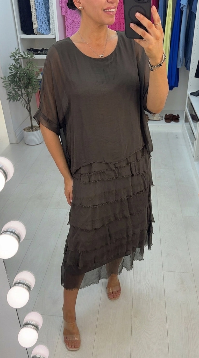 Lizzie Plain Batwing Sleeve Ruffle Dress