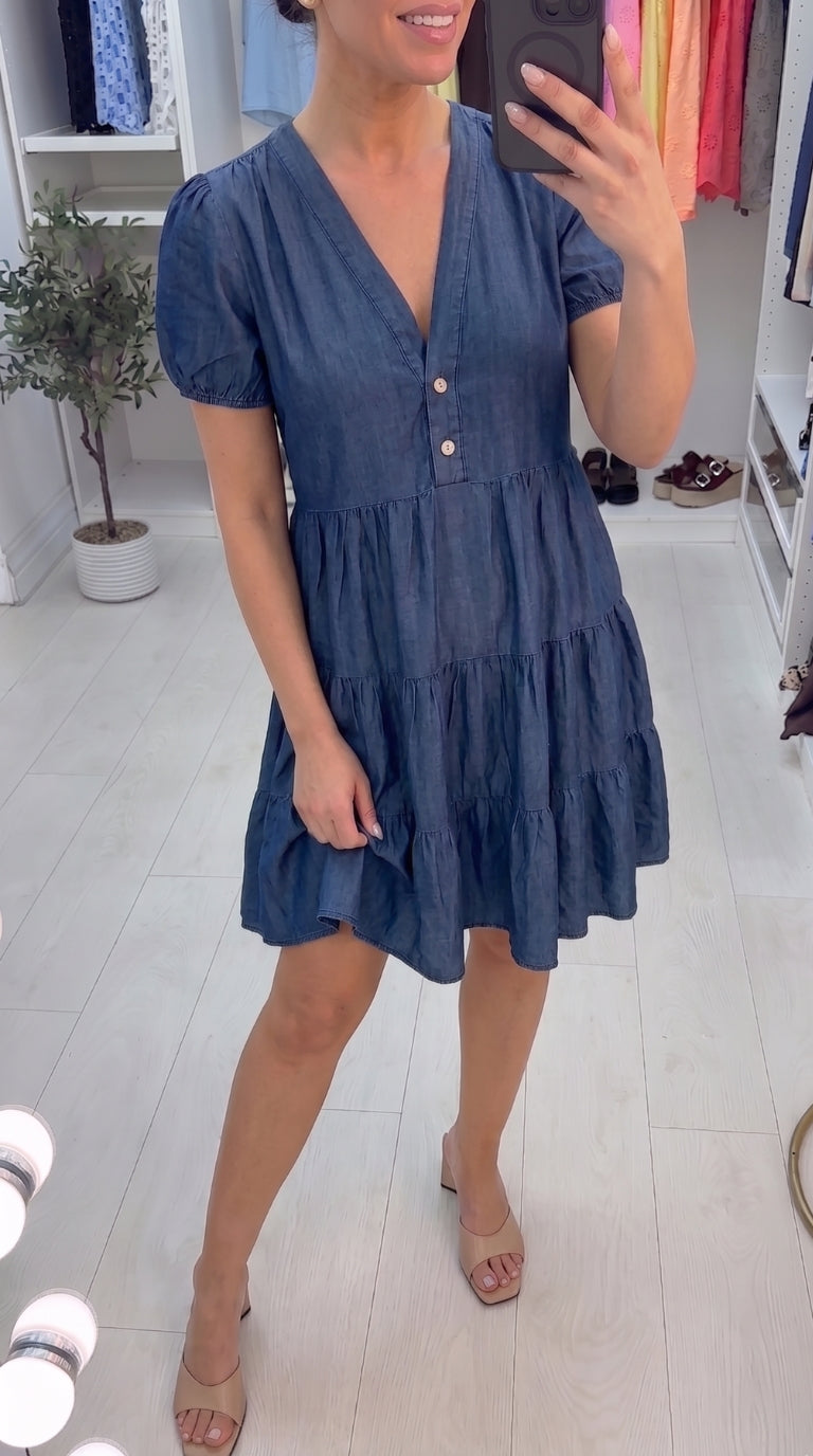 Tommie Denim Puff Sleeve Smock Dress